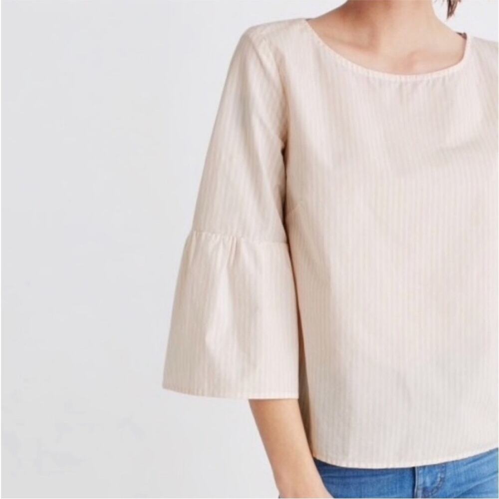 Madewell white pink striped bell sleeve top size Small NWT